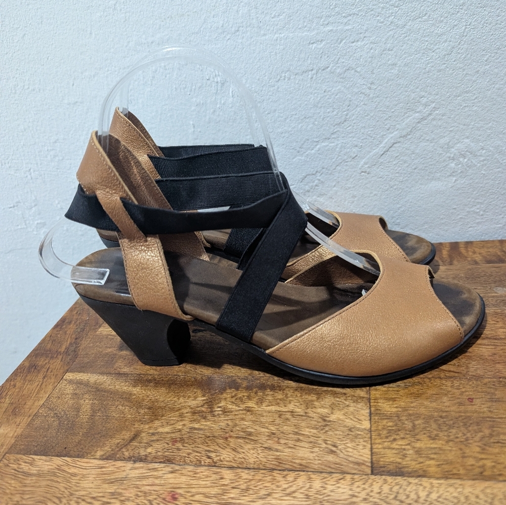 Arche Bronze Metallic Strappy Leather Heeled Comfort Sandals Women's‎ 38- 7.5-8